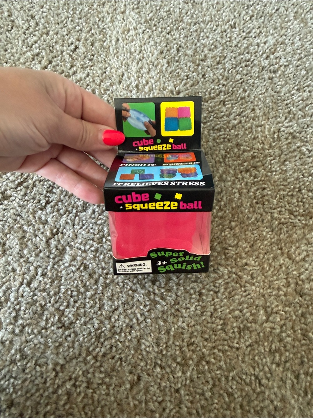 Cube Squeeze Ball - Neon Pink Stress Toy